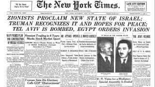 Газета The New York Times объявляет о создании Израиля. Труман признал независимость еврейского государства, Тель-Авив – под бомбежкой, Египет вторгся в Израиль