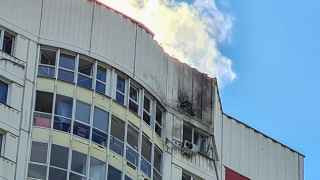 Дом на улице Атласова в Москве после атаки БПЛА